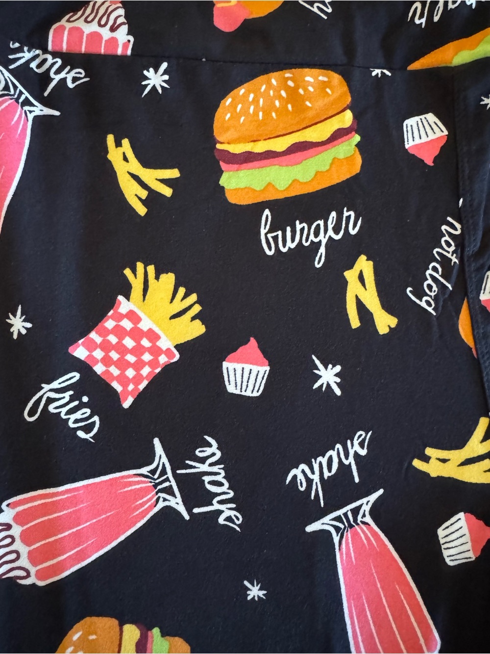 LuLaRoe Black Fast Food Print Leggings with Yellow, Pink & Orange summer fun